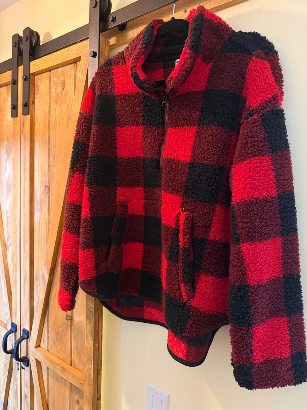 Old Navy Red and Black Buffalo Check Sherpa Pullover